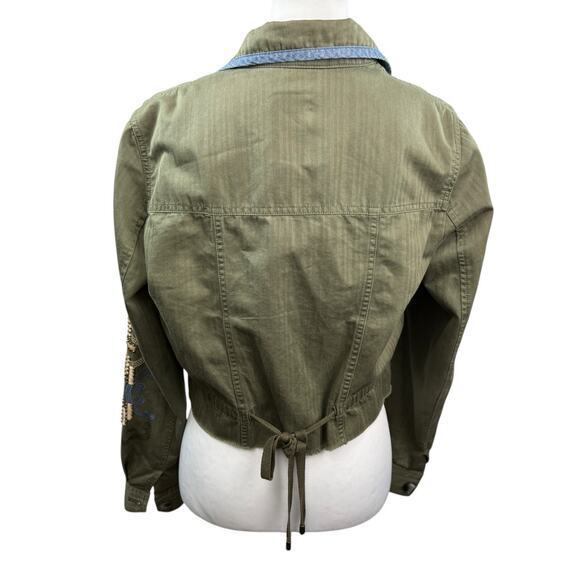Anthropologie HEI HEI Army Green Embroidered Cropped Shirt Jacket Size XS - Picture 4 of 5